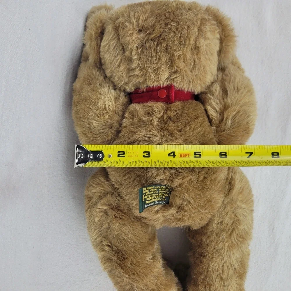 Vermont Teddy Bear Brown Plush Velvet Red Bow Tie Jointed Stuffed Animal